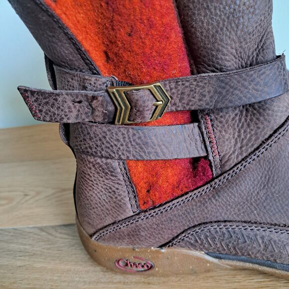 Chaco Hopi Boots Women’s 8 Brown Leather Wool Lined Ankle Pull On Chelsea Comfy - Picture 2 of 11